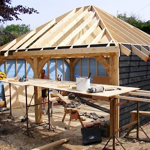 Oak frames garage installation, Norfolk.